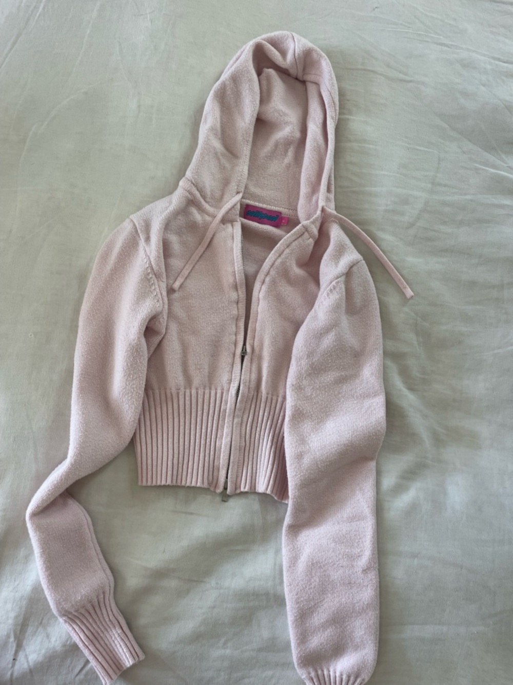 Edikted Pale Pink Cropped Zip Hoodie